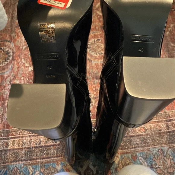NWT Marc Jacobs Maryna Tall Black Heeled Boots with Glossy Patent Leathe… - Picture 14 of 17
